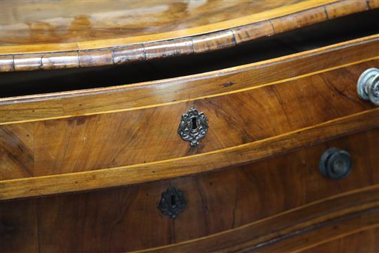 An 18th century Maltese olive wood and fruitwood serpentine commode, W.6ft 1in.